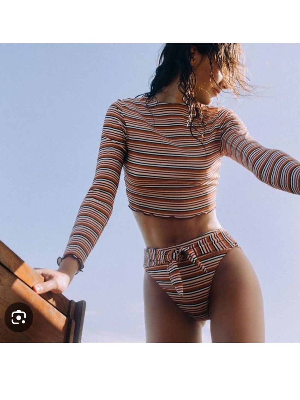 Montce Pink Lined Striped Bikini Set - Rust & Cream Accents